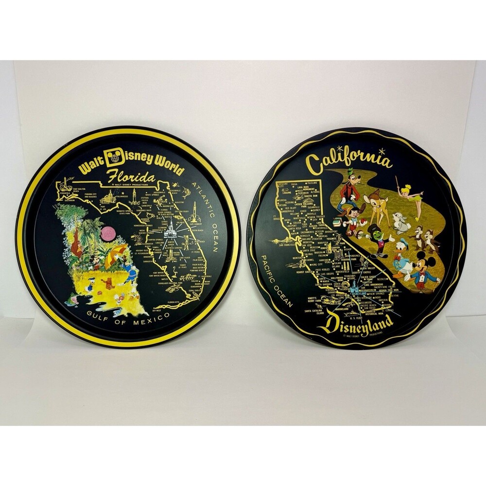 Vtg Walt Disney Productions Metal Souvenir Tray Lot Disneyland Disney World 1980